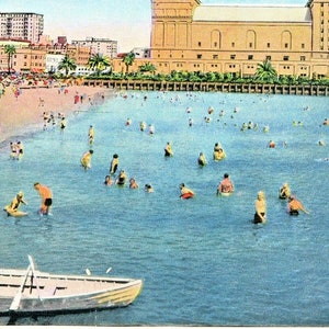 Postcard Early View of Auditorium & West Lagoon, Long Beach, CA. L4