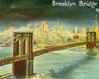 Postal: Vista temprana del Puente de Brooklyn de noche, Nueva York, NY. A8