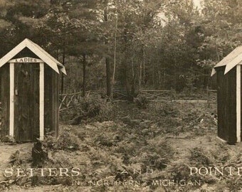 Cartão postal RPPC Vista das dependências "Setters e Pointers", Northern MI. S7
