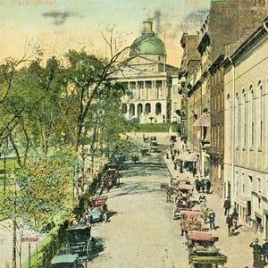 Postkarte Früh Bunt Bunt Vogelaugen Ansicht der Park Street in Boston, MA. L3
