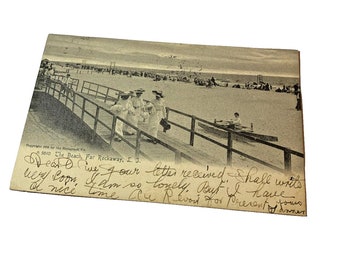 Postcard Antique View of Women at The Beach Far, Rockaway, Long Island, NY. L5
