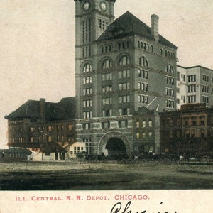 Cartolina Vista antica dell'Illinois Central Railroad Depot, Chicago, IL. L1