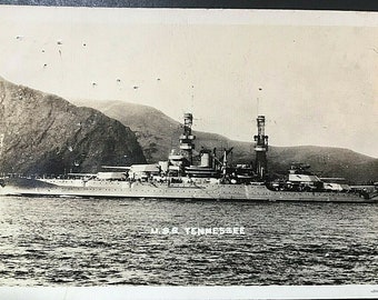 Cartão Postal RPPC USS Tennesee Battleship Destroyer, Bremerton, Washington. aa1