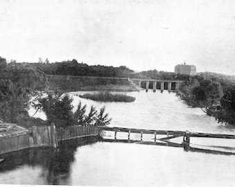 Postcard Early View of River from Union Ave. Bridge in Fergus Falls, MN, W5