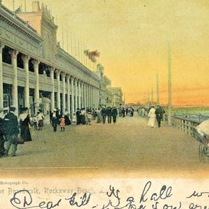 Postkarte Antike Ansicht der Strandpromenade am Rockaway Strand in Long Island, NY. L9