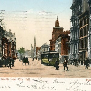 Carte postale antique Vue de la rue principale, des chariots et des calèches, Hartford, Connecticut.