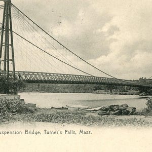 Postkarte Antike Ansicht einer Hängebrücke in Turner Falls, MA. L1