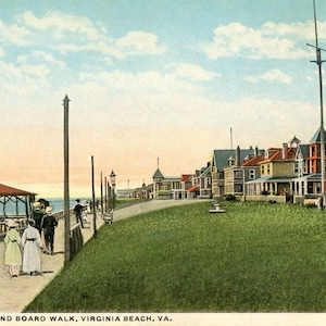 Cartão postal Vista inicial de Cottage Line e Board Walk, Virginia Beach, VA. S6