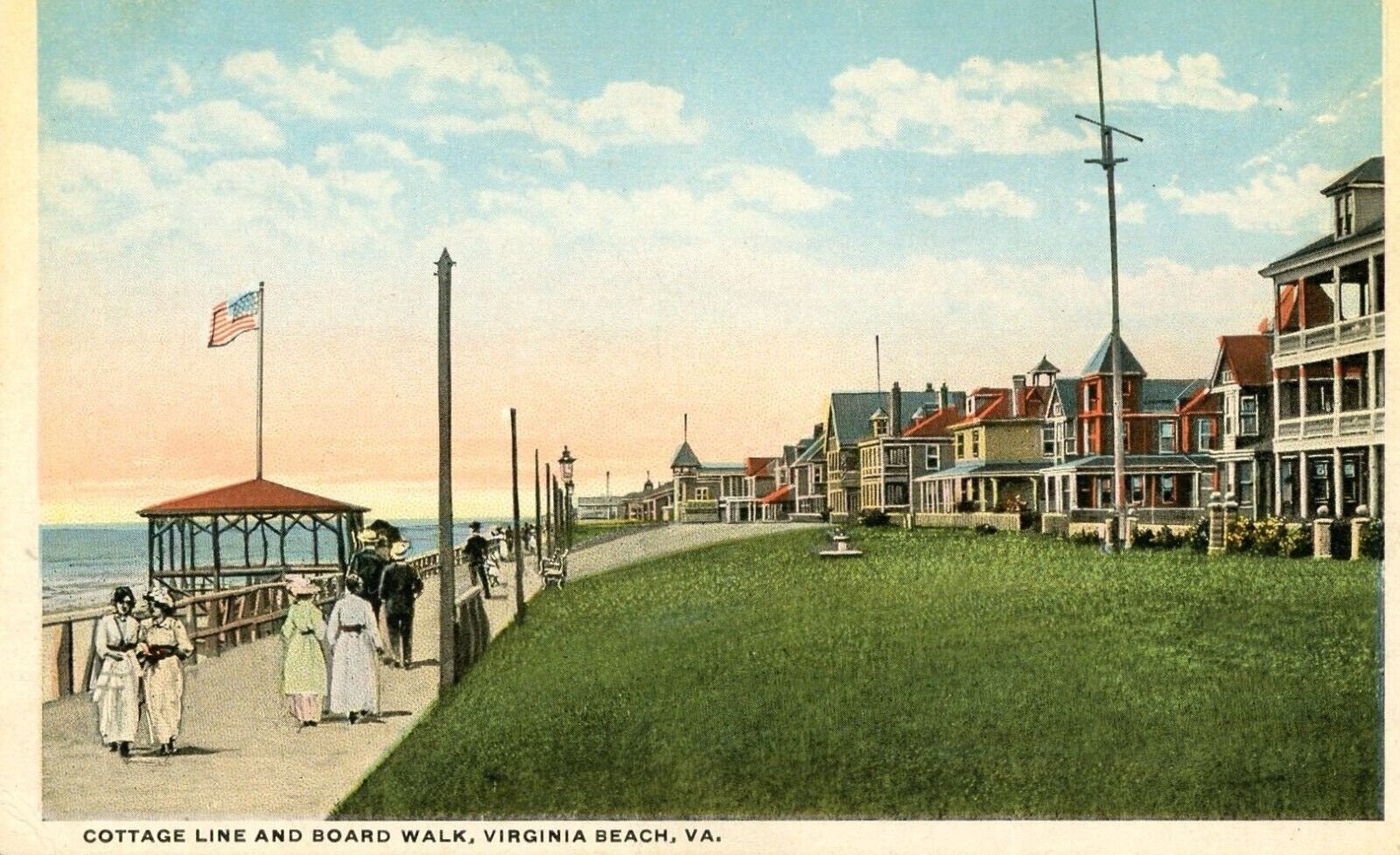 Postcard Early View of Cottage Line & Board Walk, Virginia Beach, VA. S6