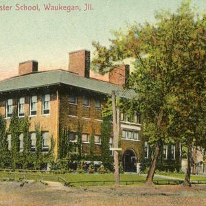 Cartão postal Vista inicial da Escola McAllister em Waukegan, IL. L1