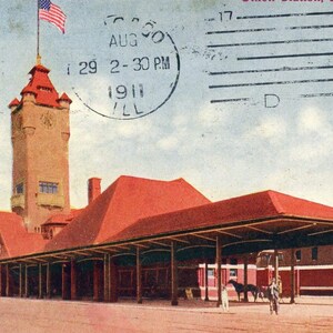 Carte postale Première vue de la gare Union à Springfield, Illinois. W5