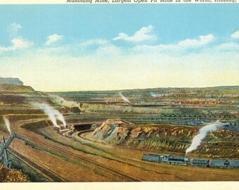 Postcard Early View of Mahoning Mine, Open Pit Mining , Hibbing, MN. W5