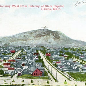 Cartolina d'epoca con vista del Monte Helena verso ovest dal balcone del Campidoglio. Monte Helena, MT. Z1