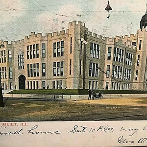 Postcard 1907 View of High School in Joliet, IL. U5