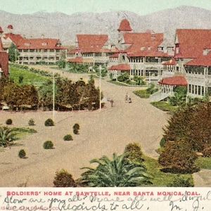 Postkarte Antike Ansicht vom Soldatenheim in Sawtelle, in der Nähe von Santa Monica, CA. L3