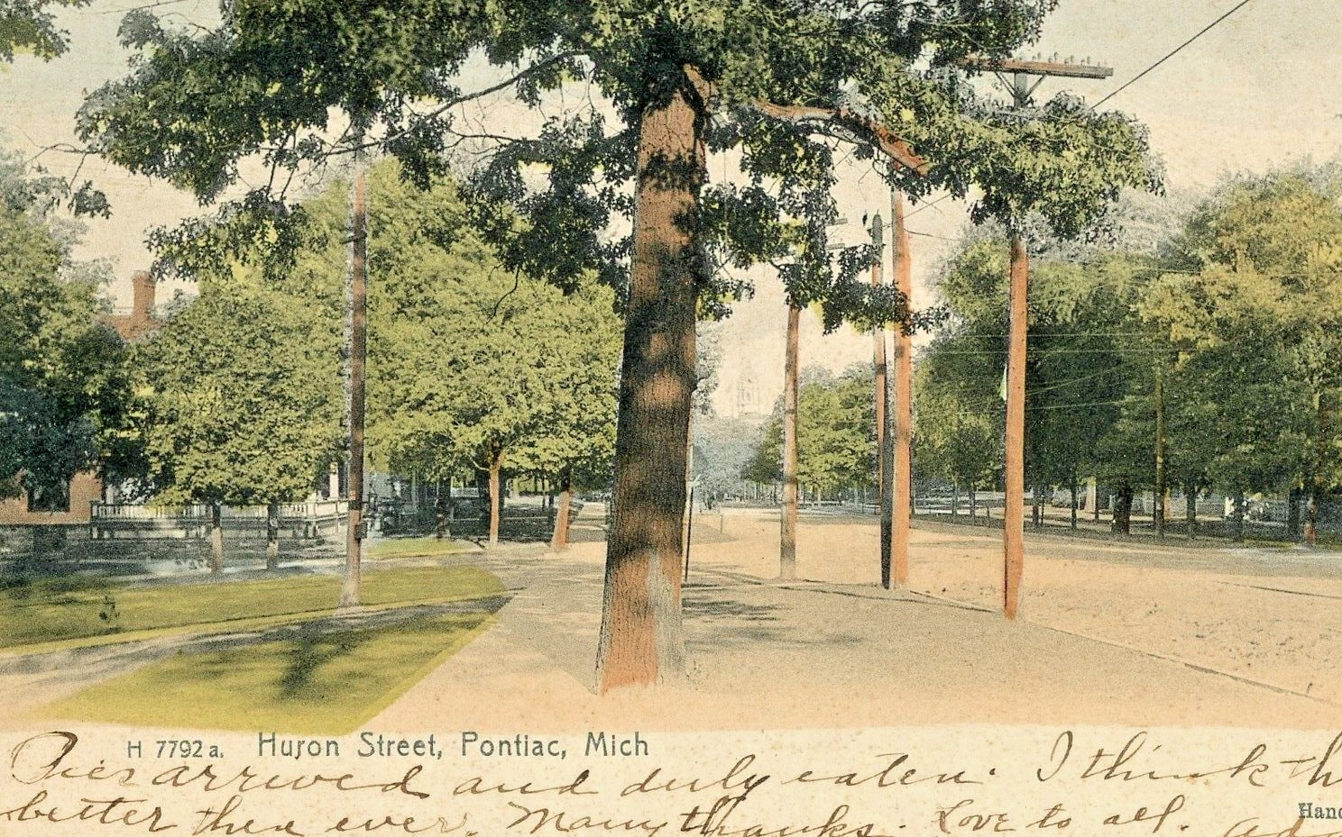 Postcard Antique View of Huron Street in Pontiac, MI. L5