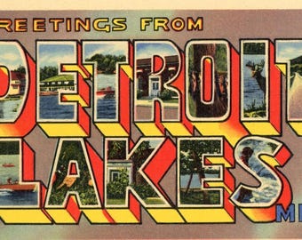 Postcard "Greetings From Detroit Lakes, MN." Large Letter. W5