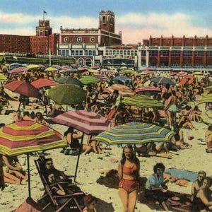 Postkarte Blick auf die 4th Allee Beach & Convention Hall, Asbury Park, NJ. L8
