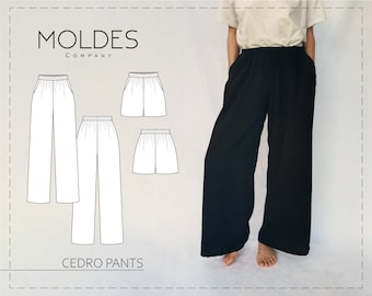 Cedro Pants Sewing Pattern, PDF Digital Pattern, Elastic Pants (13 sizes)