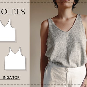 Inga Top Sewing Pattern, PDF Digital Sewing Pattern, Summer Top (13 sizes) - MOLDES