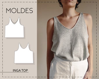 Inga Top Sewing Pattern, PDF Digital Sewing Pattern, Summer Top (13 sizes) - MOLDES