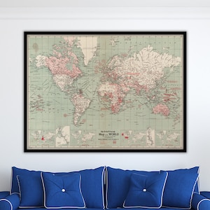 WWI World Map Of Conflicts - 1914-1918 - Vintage Map Fine Art Reproduction Print World War I Battles