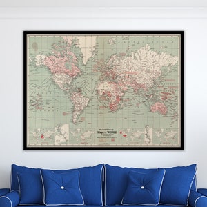 WWI World Map Of Conflicts - 1914-1918 - Vintage Map Fine Art Reproduction Print World War I Battles