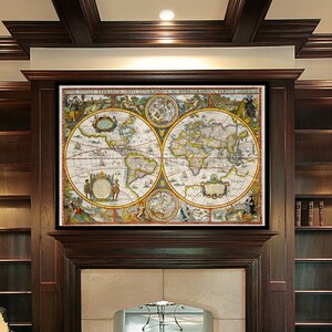Carte du Vieux Monde - 1630 - Reproduction d'oeuvres d'art antiques par Jodicus Hondius Jr. | Impression d'art mural carte |