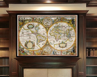 Old World Map - 1630 - Antique Fine Art Reproduction Print by Jodicus Hondius Jr. - | Wall Art Map Print |