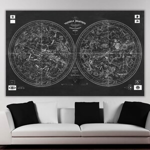 Himmelssphären "Karte der sichtbaren Himmel" - Vintage 1840 Constellation Astronomy Chart - |Weiß auf Schwarz| Sternenkarte Astrologie Print |