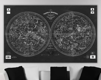 Celestial Spheres "Map of the Visible Heavens" -  Vintage 1840 Constellation Astronomy Chart - |White on Black| Star Map Astrology Print |