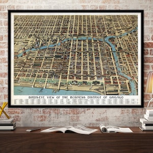 Chicago Vintage 1898 Panoramaaussicht - Alte Karte Chicago aus der Vogelperspektive | Vintage Karte Poster Wandkunst |