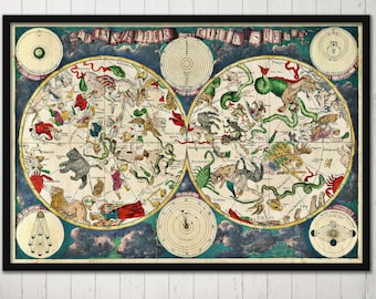 Old Celestial Map 1670 "Planisphaerium Coeleste" - Old Constellation Astronomy Chart -  | Old Star Chart Fine Art Poster Print |