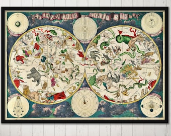 Celestial Constellation Print: 1670 Antique Star Map (Museum Quality Reproduction)