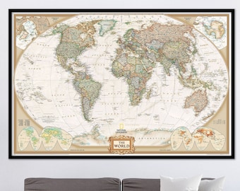 National Geographic Executive Map of the World - World Political Map Poster Wall Art Giclee Print - Large Canvas World Map, Personalized Map