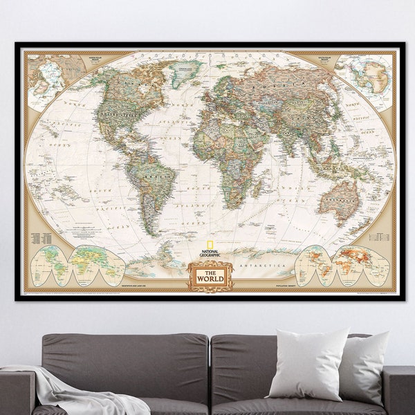 National Geographic Executive Map of the World - World Political Map Poster Wall Art Giclee Print - Large Canvas World Map, Personalized Map