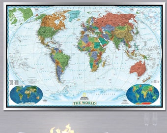 National Geographic World Map, Jewel Tone Colors (Personalized Wall Print)