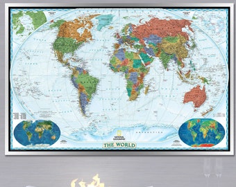 National Geographic World Decorator Map - | Natgeo World Wall Map Poster Print - Blue Ocean - Colorful | Personalized World Map