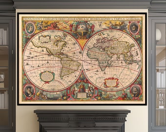 Old World Map - 1630 - Antique Fine Art Reproduction Print by Henricus Hondius - Wall Map Art Print