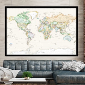 Executive Antique Ocean World Political Wall Map - | Large World Wall Map Poster Print - Beige Ocean Color | World Map Canvas Art Print