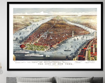 Vintage New York City Map - 1876 Panoramic Manhattan View