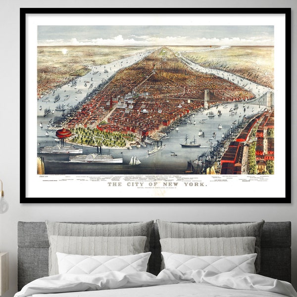 Vintage New York City Map - 1876 Panoramic Manhattan View