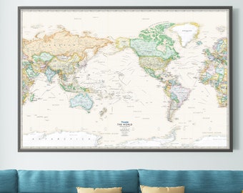 Vintage World Ocean Map with Shipping Routes - Large Nautical Wall Art Print