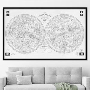 Celestial Spheres "Map of the Visible Heavens" -  Vintage 1840 Constellation Astronomy Chart - | Black on White | Star Chart Zodiac Print |