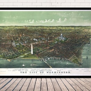 Washington D.C. 1892 Panorama Ansicht - Alte Antike Landkarte von DC - Historische Karte | Vintage Wall Art Map Druck auf Leinwand - Archivpapier