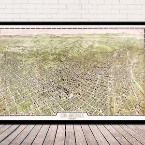 Los Angeles Old 1909 Panoramaaussicht - Vintage Landkarte aus der Vogelperspektive - Perspektivenkarte | Vintage Landkarte - Landkarte - Kunst - Leinwand - Archivpapier Druck |