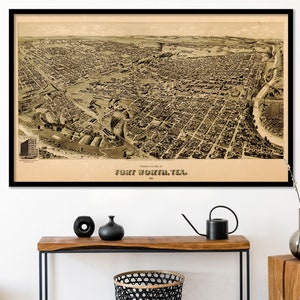 Fort Worth Texas Vintage 1891 Panoramaaussicht - alte Karte von Ft. Blick aus der Vogelperspektive | Vintage Karte Poster Wandkunst |