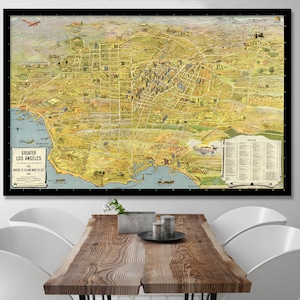 Los Angeles Vintage 1932 Panoramaaussicht - Alte Karte von Los Angeles und Umgebung aus der Vogelperspektive | Vintage Karte Poster Wandkunst |