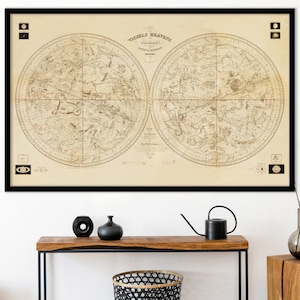 Vintage 1840 Celestial Spheres "Map of the Visible Heavens" - Antique Constellation Astronomy Chart - | Old Star Chart Zodiac Poster Print |