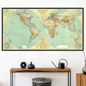 National Geographic Vintage 1935 Weltkarte Hemispheres Fine Art Reproduktion Alte Karte Druck - |Vintage Wand Kunst Poster|